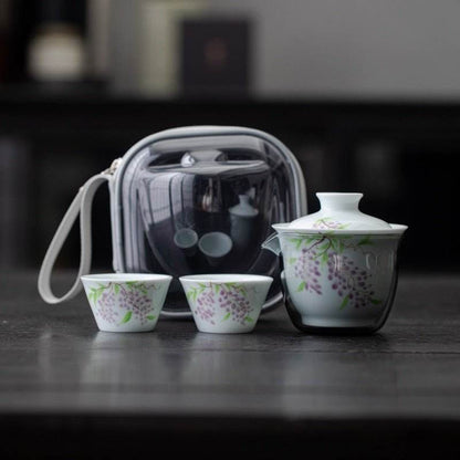 Hand Painted Ceramic Kuaike Cup Portable Outdoor Gongfu Tea Gift Set - STAR8S