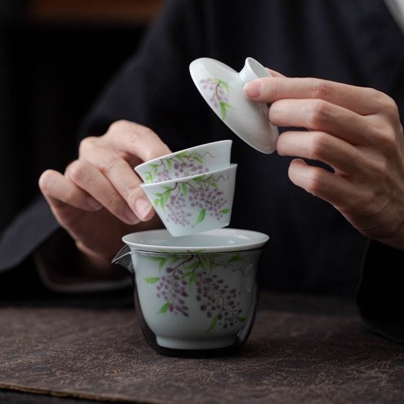 Hand Painted Ceramic Kuaike Cup Portable Outdoor Gongfu Tea Gift Set - STAR8S