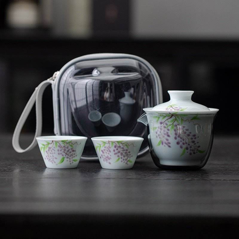 Hand Painted Ceramic Kuaike Cup Portable Outdoor Gongfu Tea Gift Set - STAR8S