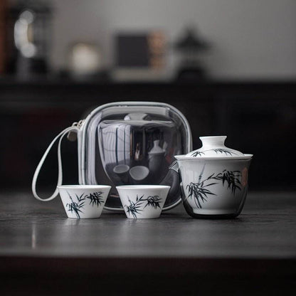 Hand Painted Ceramic Kuaike Cup Portable Outdoor Gongfu Tea Gift Set - STAR8S