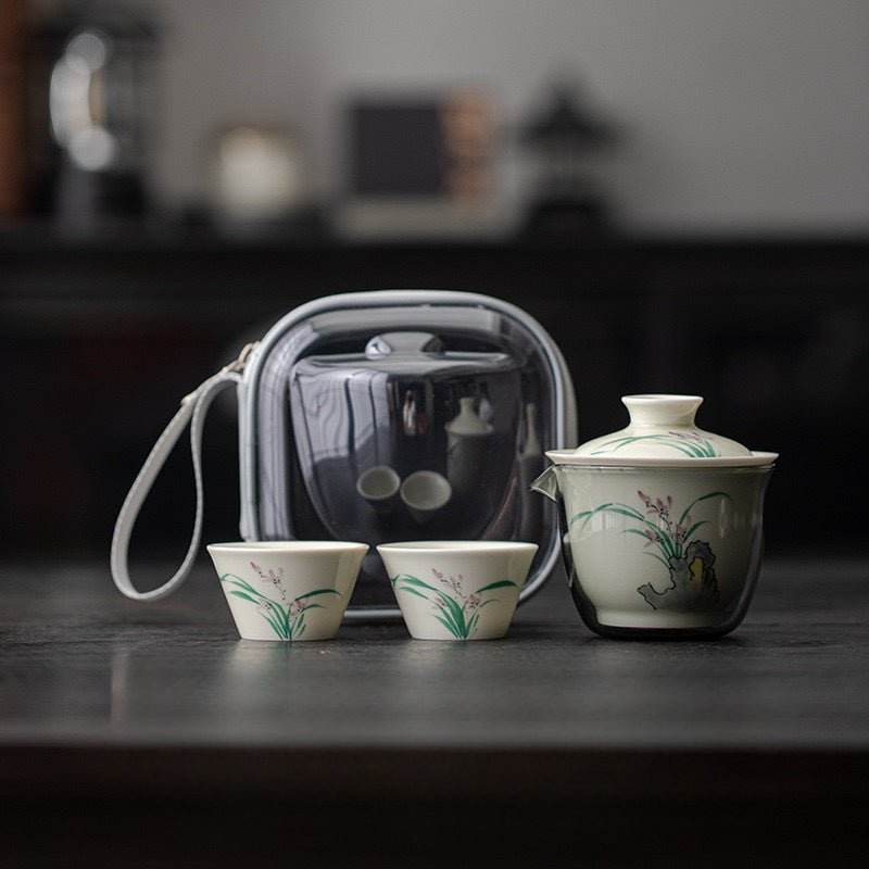 Hand Painted Ceramic Kuaike Cup Portable Outdoor Gongfu Tea Gift Set - STAR8S