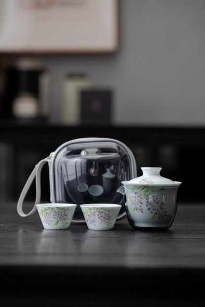 Hand Painted Ceramic Kuaike Cup Portable Outdoor Gongfu Tea Gift Set - STAR8S