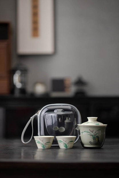 Hand Painted Ceramic Kuaike Cup Portable Outdoor Gongfu Tea Gift Set - STAR8S