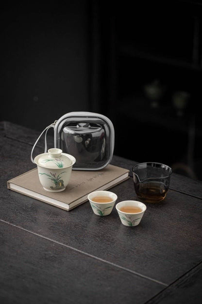 Hand Painted Ceramic Kuaike Cup Portable Outdoor Gongfu Tea Gift Set - STAR8S