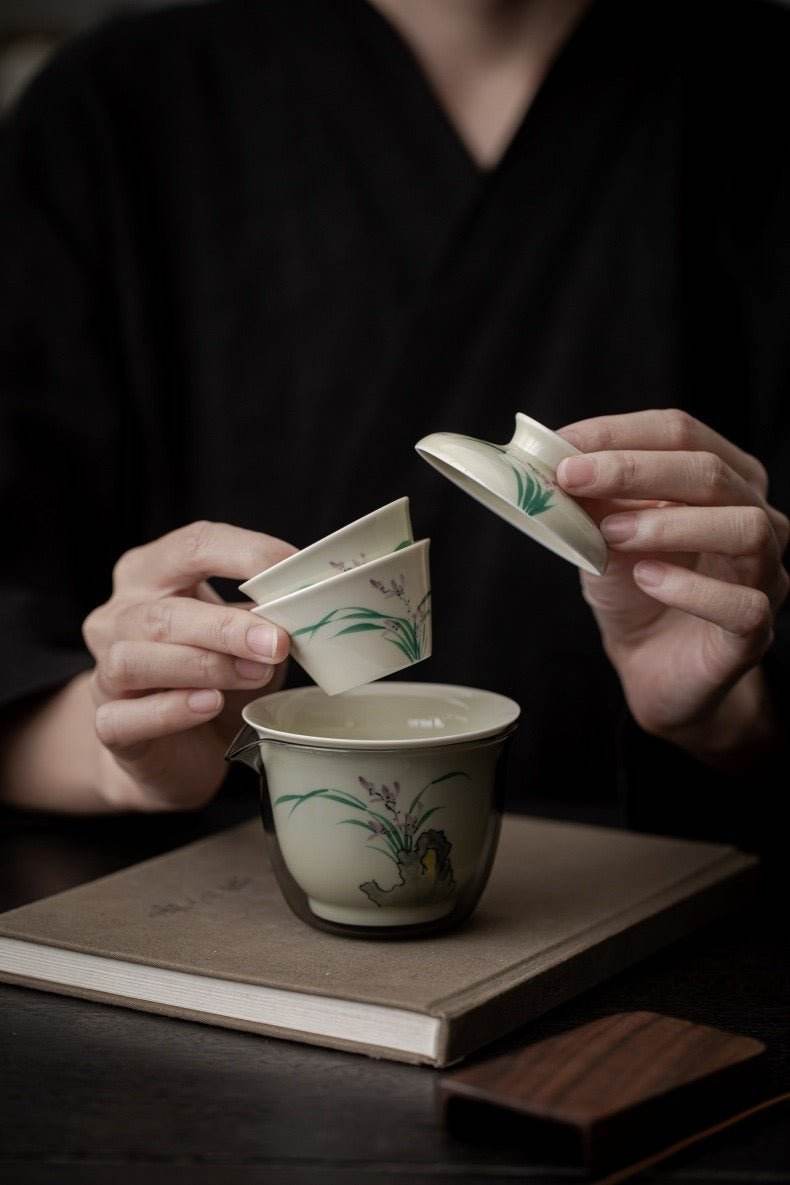 Hand Painted Ceramic Kuaike Cup Portable Outdoor Gongfu Tea Gift Set - STAR8S