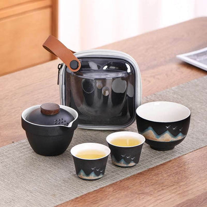 Hand Painted Glaze Travel Tea Set 1 Pot 3 Cups Portable Outdoor Gift - STAR8S