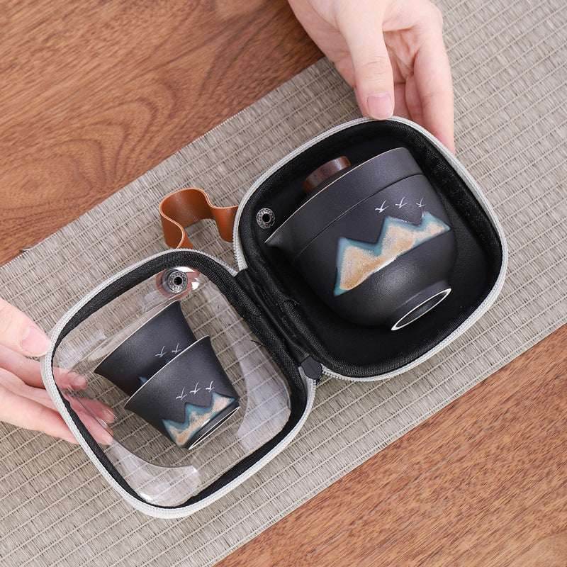 hand painted glaze travel tea set 1 pot 3 cups portable outdoor gift - star8s