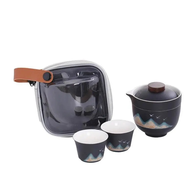 hand painted glaze travel tea set 1 pot 3 cups portable outdoor gift - star8s