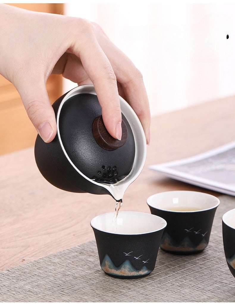 hand painted glaze travel tea set 1 pot 3 cups portable outdoor gift - star8s