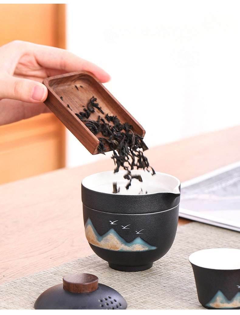 hand painted glaze travel tea set 1 pot 3 cups portable outdoor gift - star8s