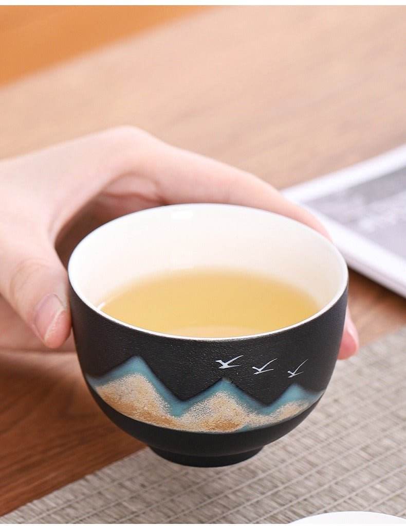 Hand Painted Glaze Travel Tea Set 1 Pot 3 Cups Portable Outdoor Gift - STAR8S