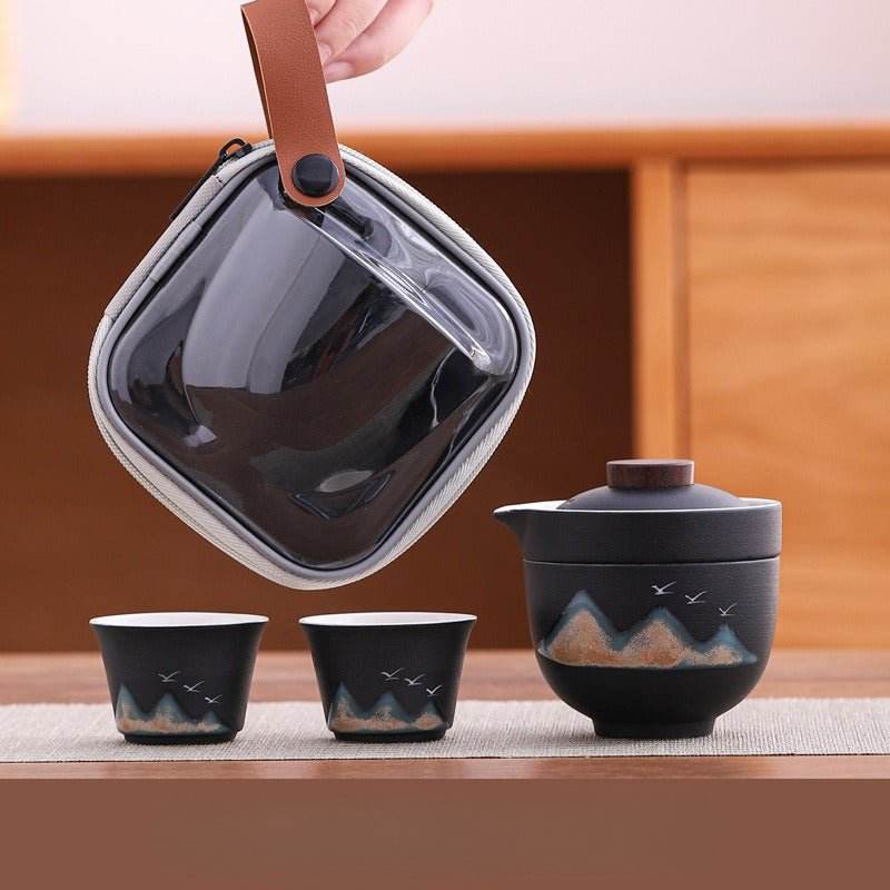 hand painted glaze travel tea set 1 pot 3 cups portable outdoor gift - star8s