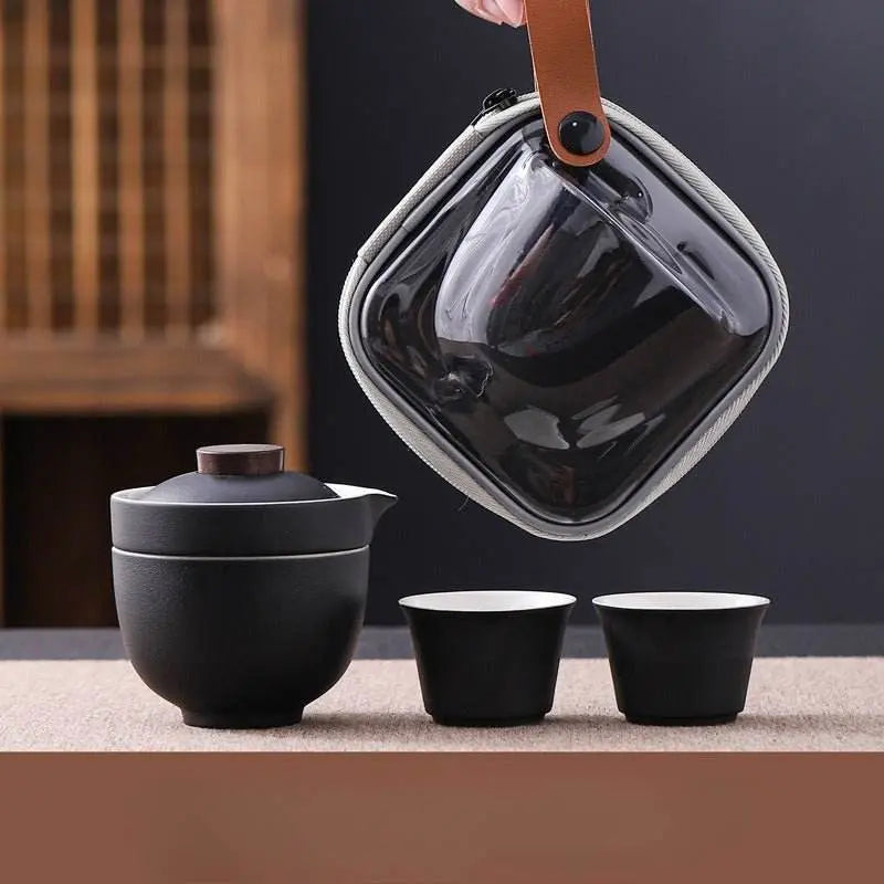 hand painted glaze travel tea set 1 pot 3 cups portable outdoor gift - star8s