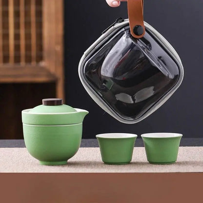 Hand Painted Glaze Travel Tea Set 1 Pot 3 Cups Portable Outdoor Gift - STAR8S