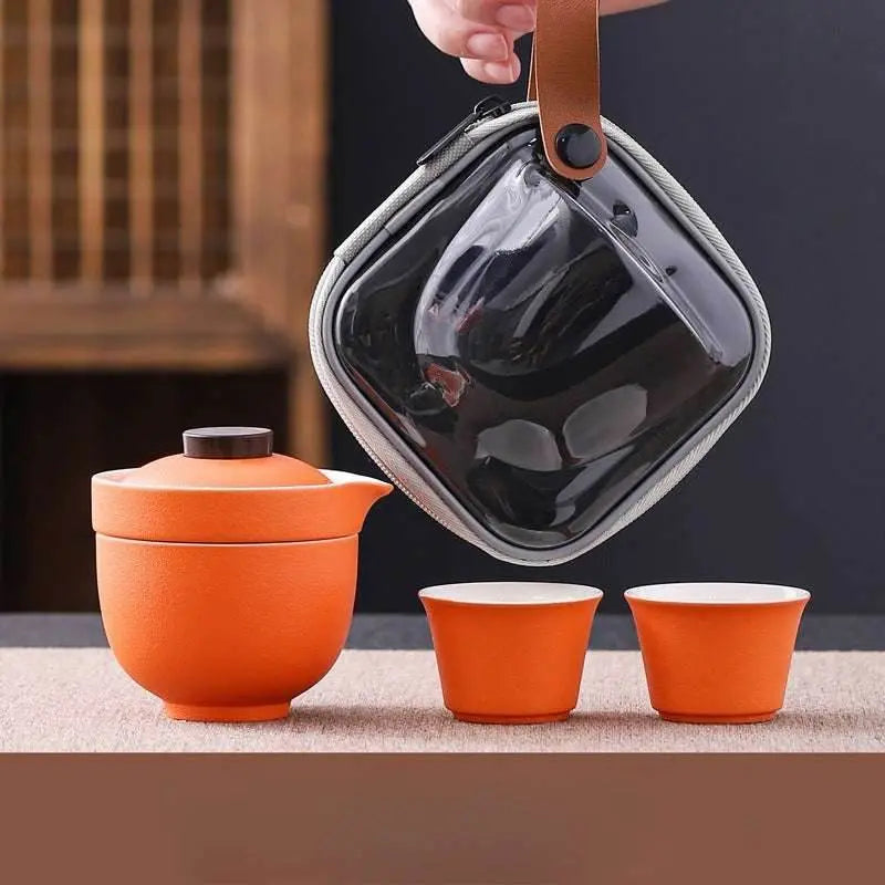 hand painted glaze travel tea set 1 pot 3 cups portable outdoor gift - star8s