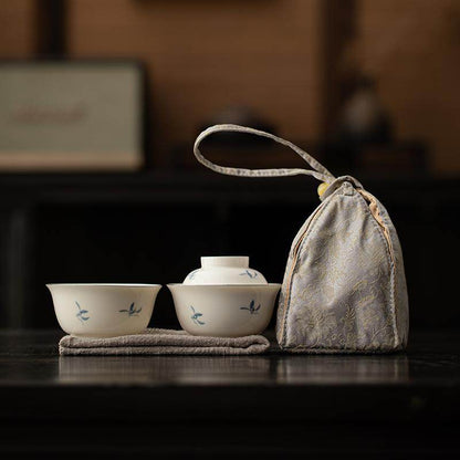 Hand Painted Orchid Ceramic Travel Chinese Tea Set Portable for Solo Use - STAR8S