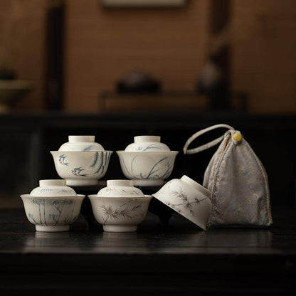 Hand Painted Orchid Ceramic Travel Chinese Tea Set Portable for Solo Use - STAR8S