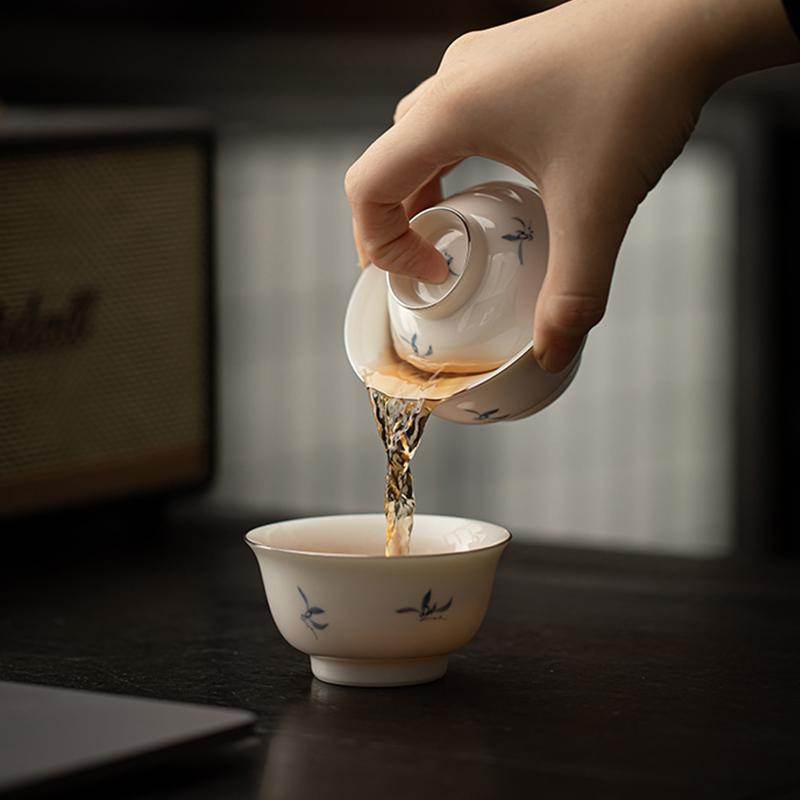 hand painted orchid ceramic travel chinese tea set portable for solo use - star8s