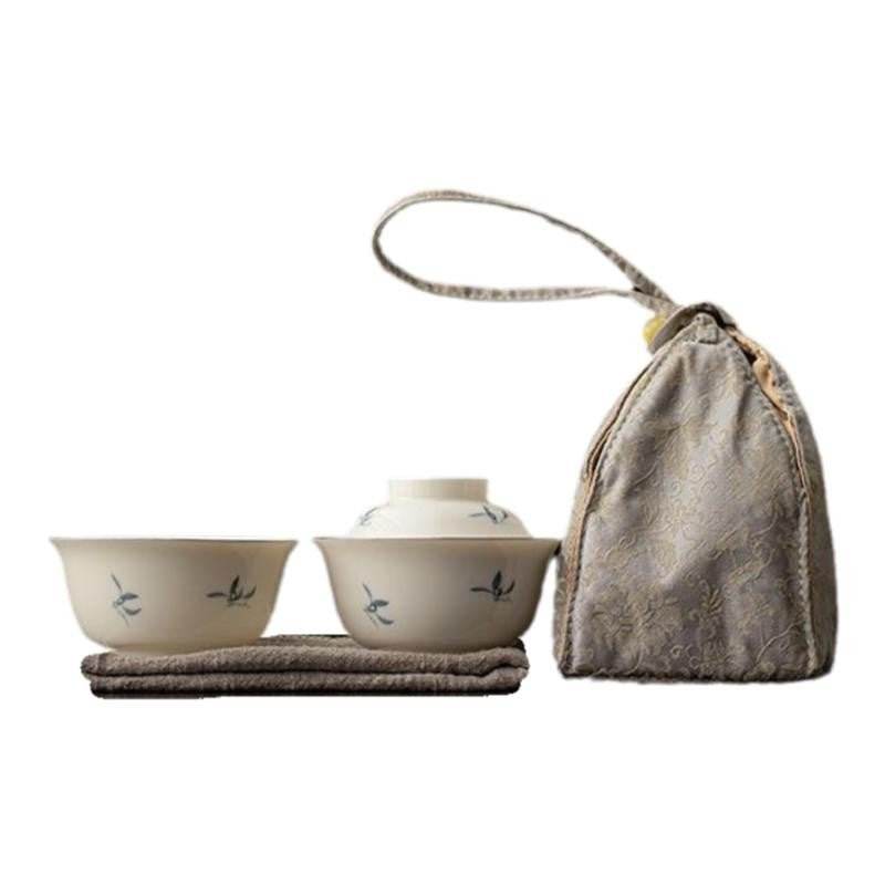 Hand Painted Orchid Ceramic Travel Chinese Tea Set Portable for Solo Use - STAR8S