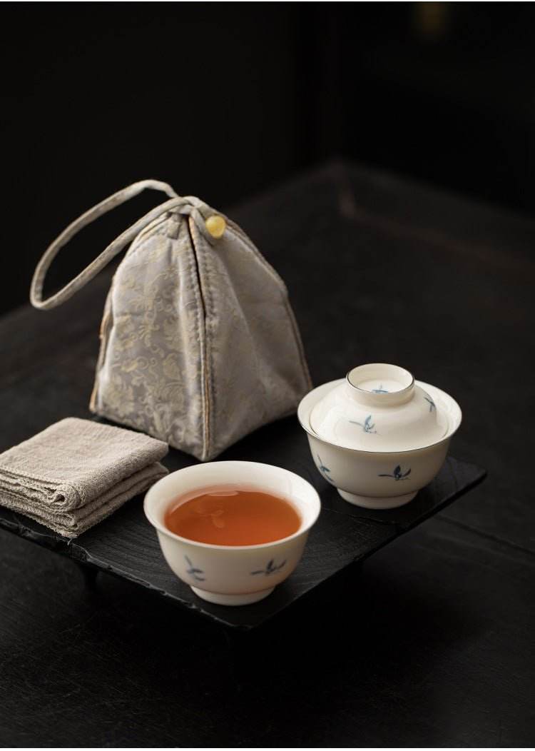 hand painted orchid ceramic travel chinese tea set portable for solo use - star8s