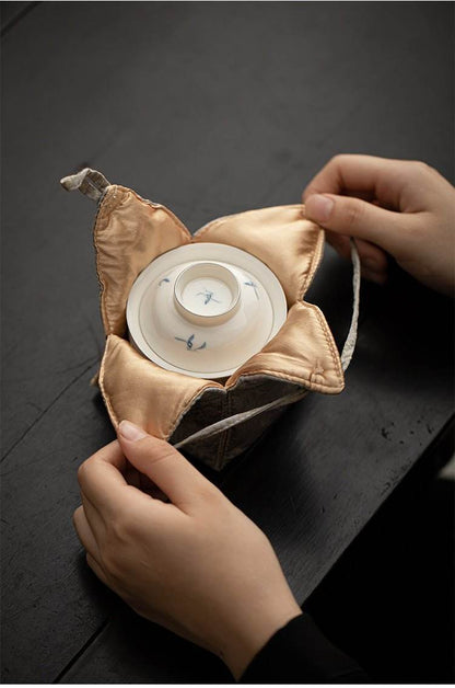 Hand Painted Orchid Ceramic Travel Chinese Tea Set Portable for Solo Use - STAR8S