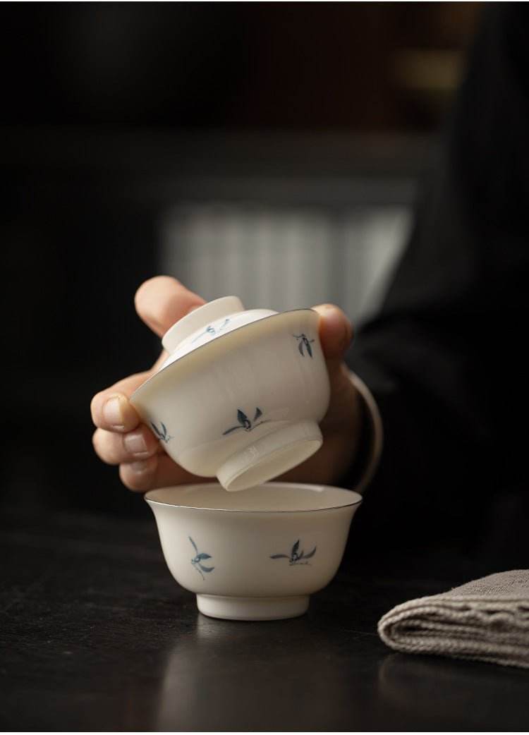 hand painted orchid ceramic travel chinese tea set portable for solo use - star8s