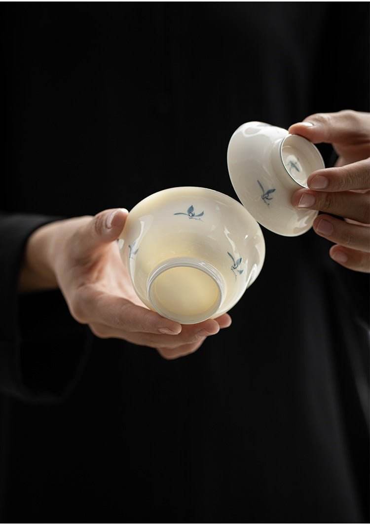 hand painted orchid ceramic travel chinese tea set portable for solo use - star8s