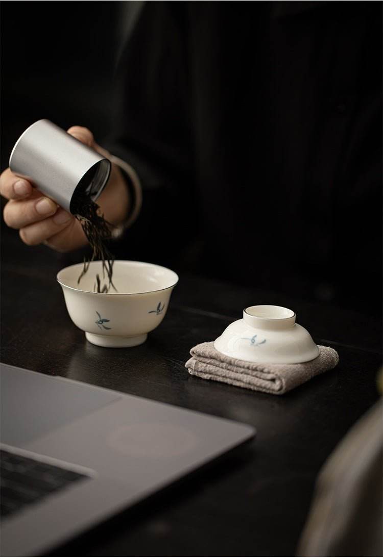 hand painted orchid ceramic travel chinese tea set portable for solo use - star8s