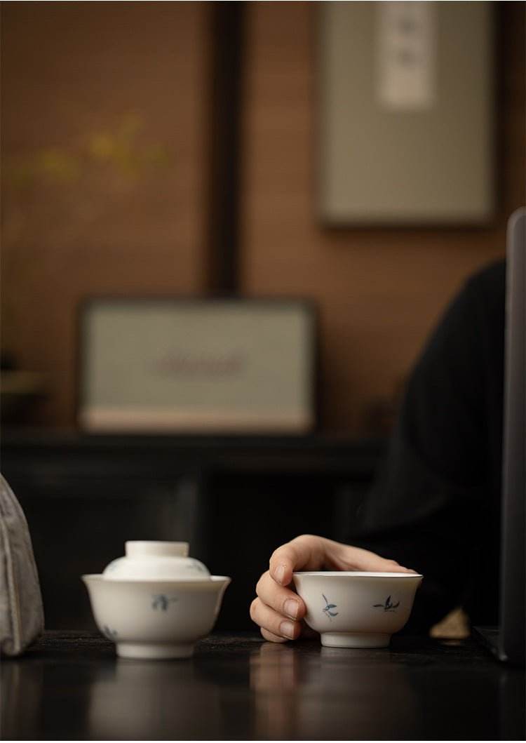 hand painted orchid ceramic travel chinese tea set portable for solo use - star8s