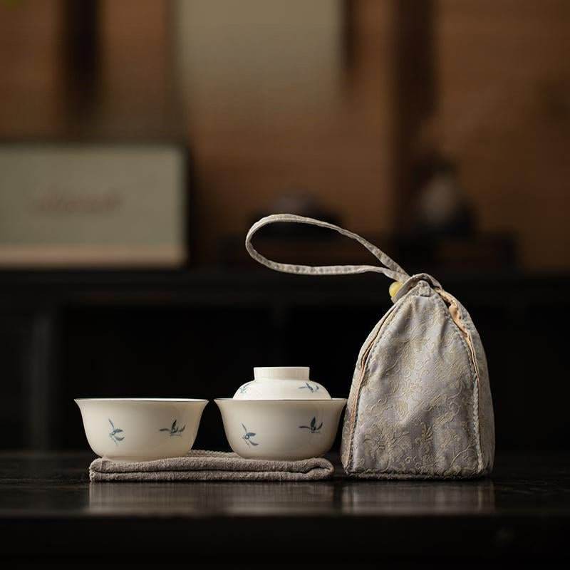 hand painted orchid ceramic travel chinese tea set portable for solo use - star8s