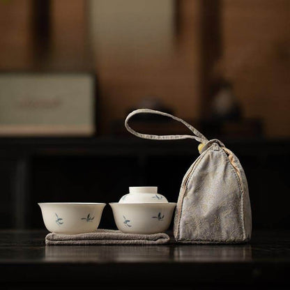 Hand Painted Orchid Ceramic Travel Chinese Tea Set Portable for Solo Use - STAR8S