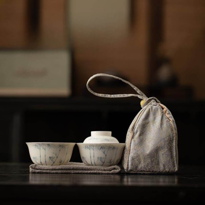 hand painted orchid ceramic travel chinese tea set portable for solo use - star8s