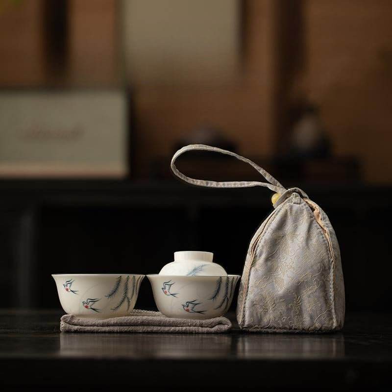 hand painted orchid ceramic travel chinese tea set portable for solo use - star8s