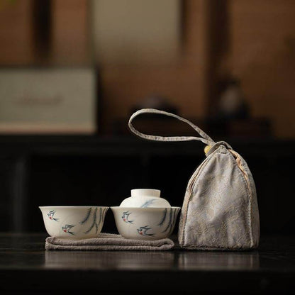 Hand Painted Orchid Ceramic Travel Chinese Tea Set Portable for Solo Use - STAR8S