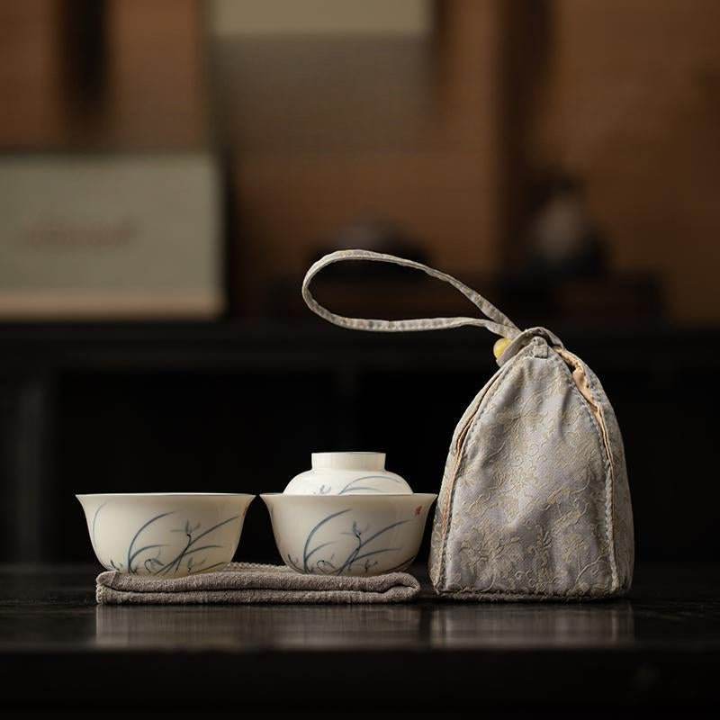 hand painted orchid ceramic travel chinese tea set portable for solo use - star8s