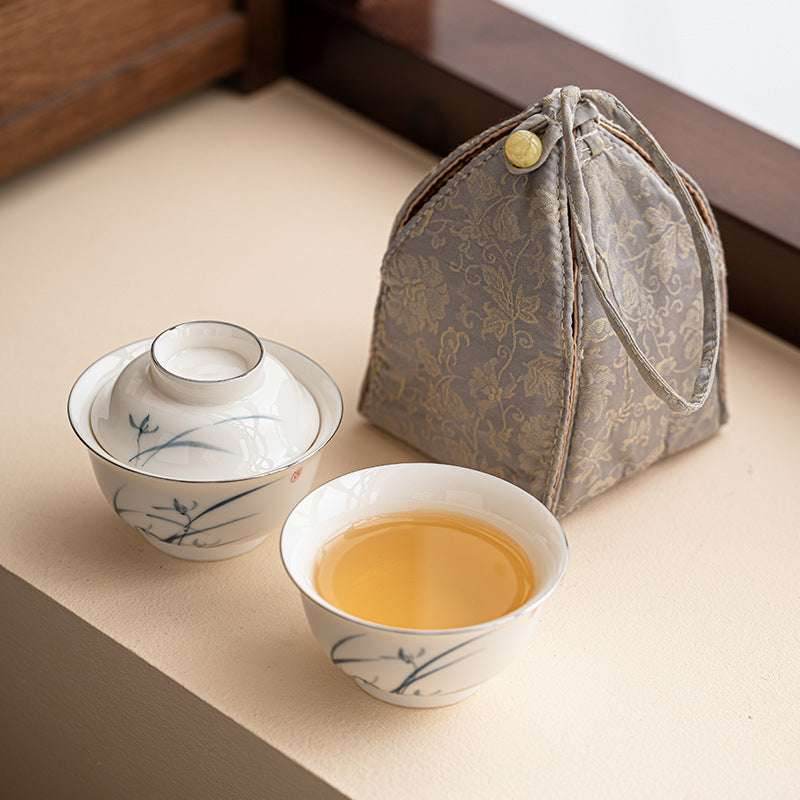 Hand Painted Orchid Kuaike Cup Portable Ceramic Tea Set for Camping - STAR8S