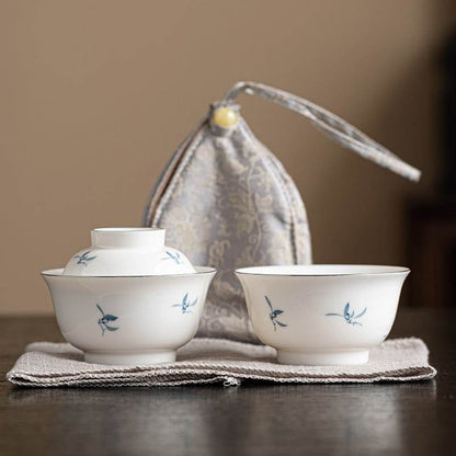 Hand Painted Orchid Kuaike Cup Portable Ceramic Tea Set for Camping - STAR8S