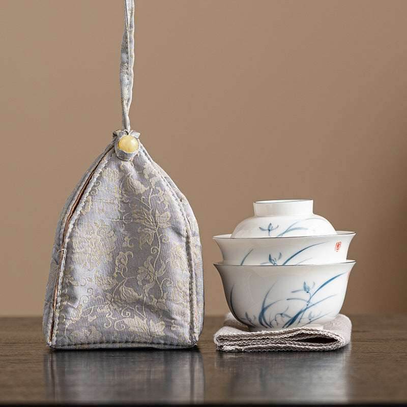 hand painted orchid kuaike cup portable ceramic tea set for camping - star8s