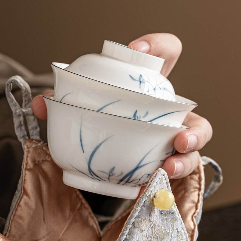 hand painted orchid kuaike cup portable ceramic tea set for camping - star8s