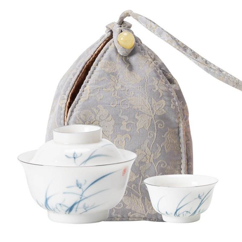 hand painted orchid kuaike cup portable ceramic tea set for camping - star8s