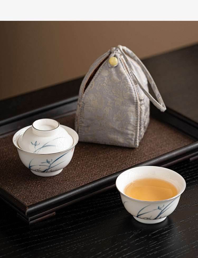 hand painted orchid kuaike cup portable ceramic tea set for camping - star8s