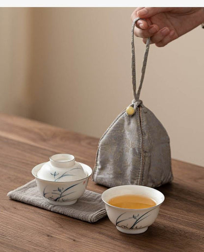 Hand Painted Orchid Kuaike Cup Portable Ceramic Tea Set for Camping - STAR8S