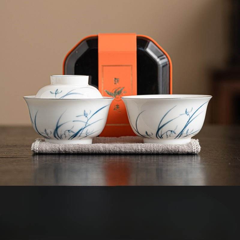 hand painted orchid kuaike cup portable ceramic tea set for camping - star8s
