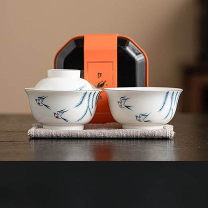 Hand Painted Orchid Kuaike Cup Portable Ceramic Tea Set for Camping - STAR8S