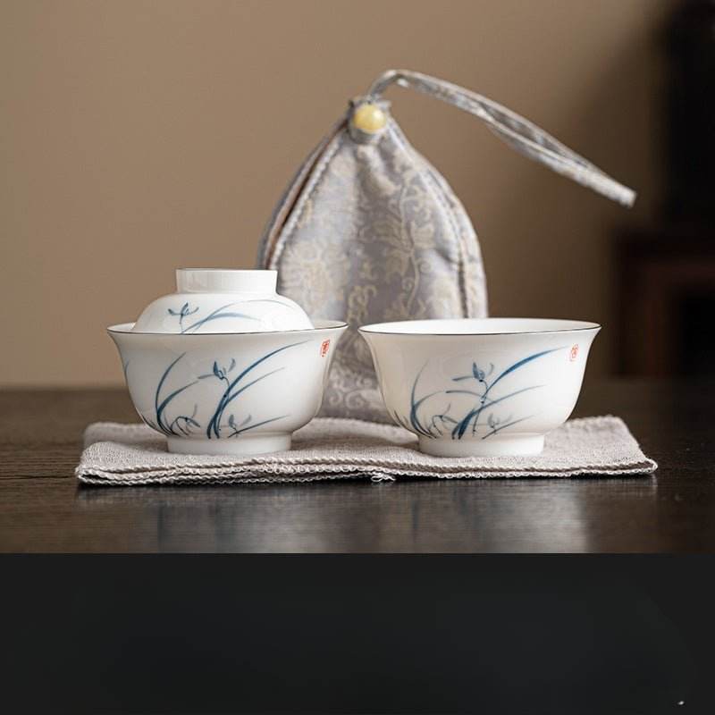 hand painted orchid kuaike cup portable ceramic tea set for camping - star8s