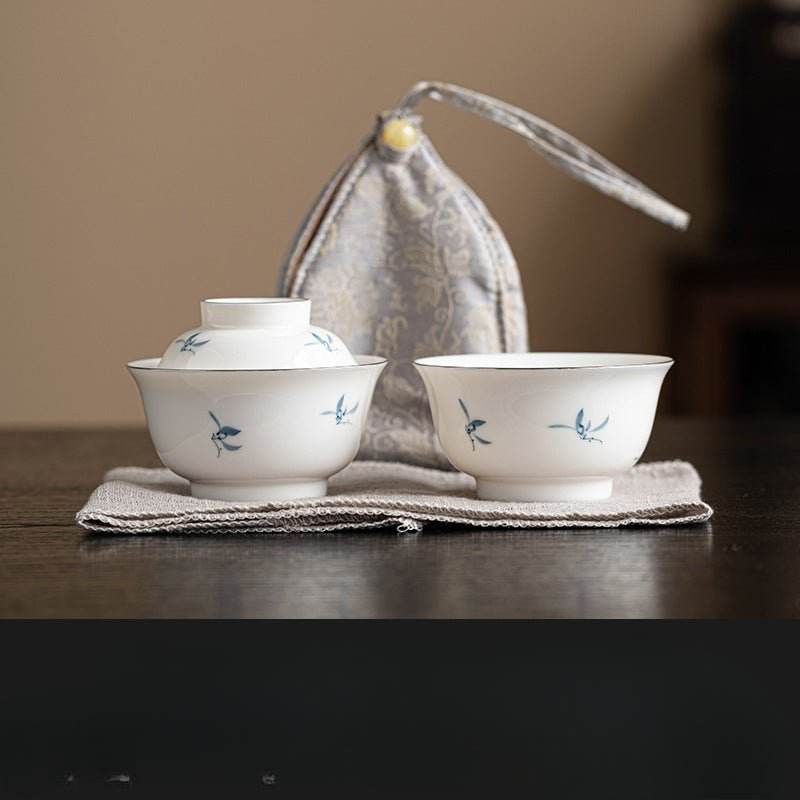 hand painted orchid kuaike cup portable ceramic tea set for camping - star8s