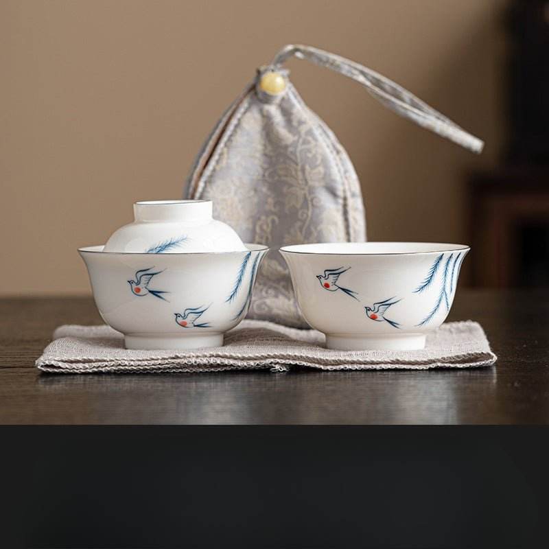 Hand Painted Orchid Kuaike Cup Portable Ceramic Tea Set for Camping - STAR8S