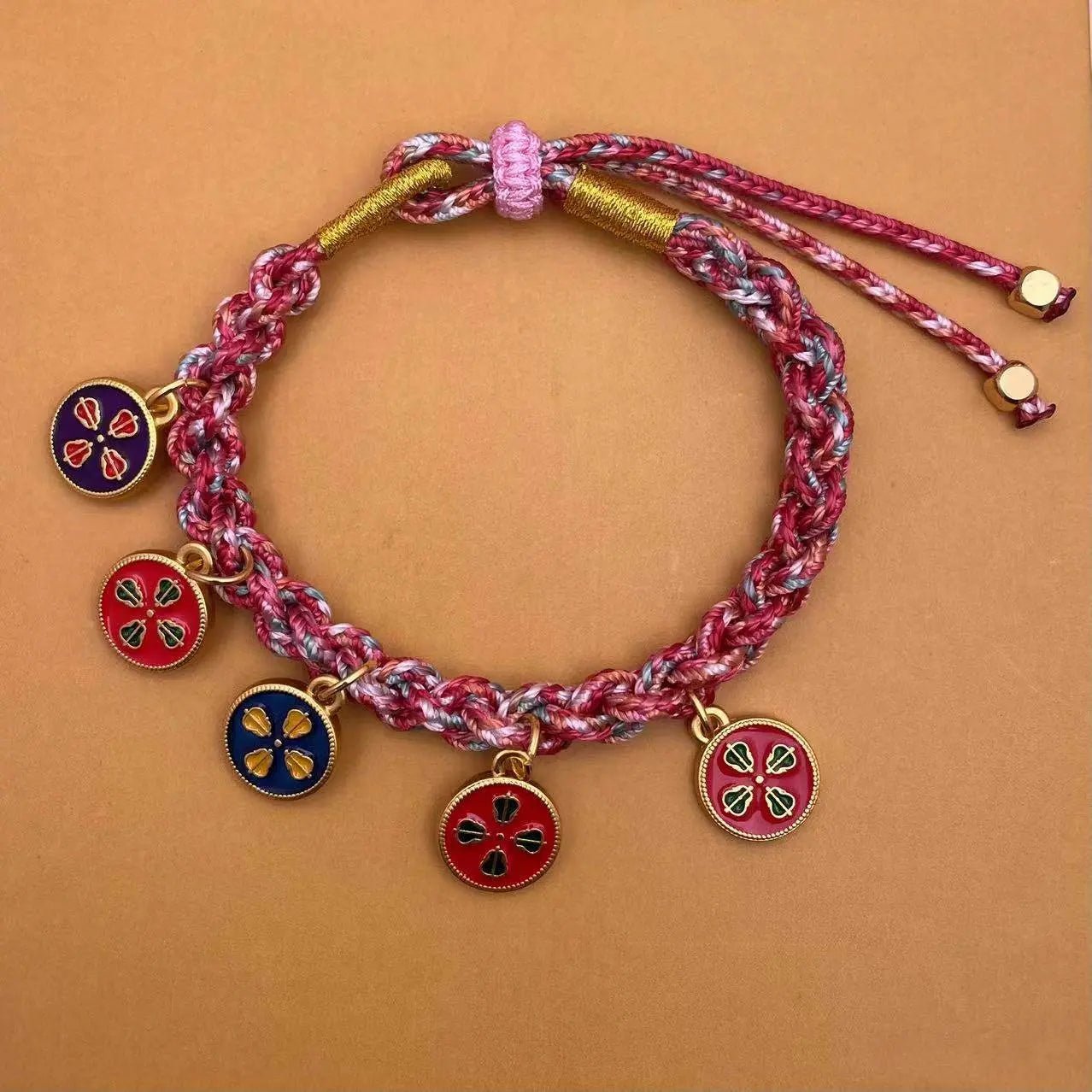 hand - woven five - way god of wealth & zajiram thangka bracelet, tibetan - style jewelry - star8s