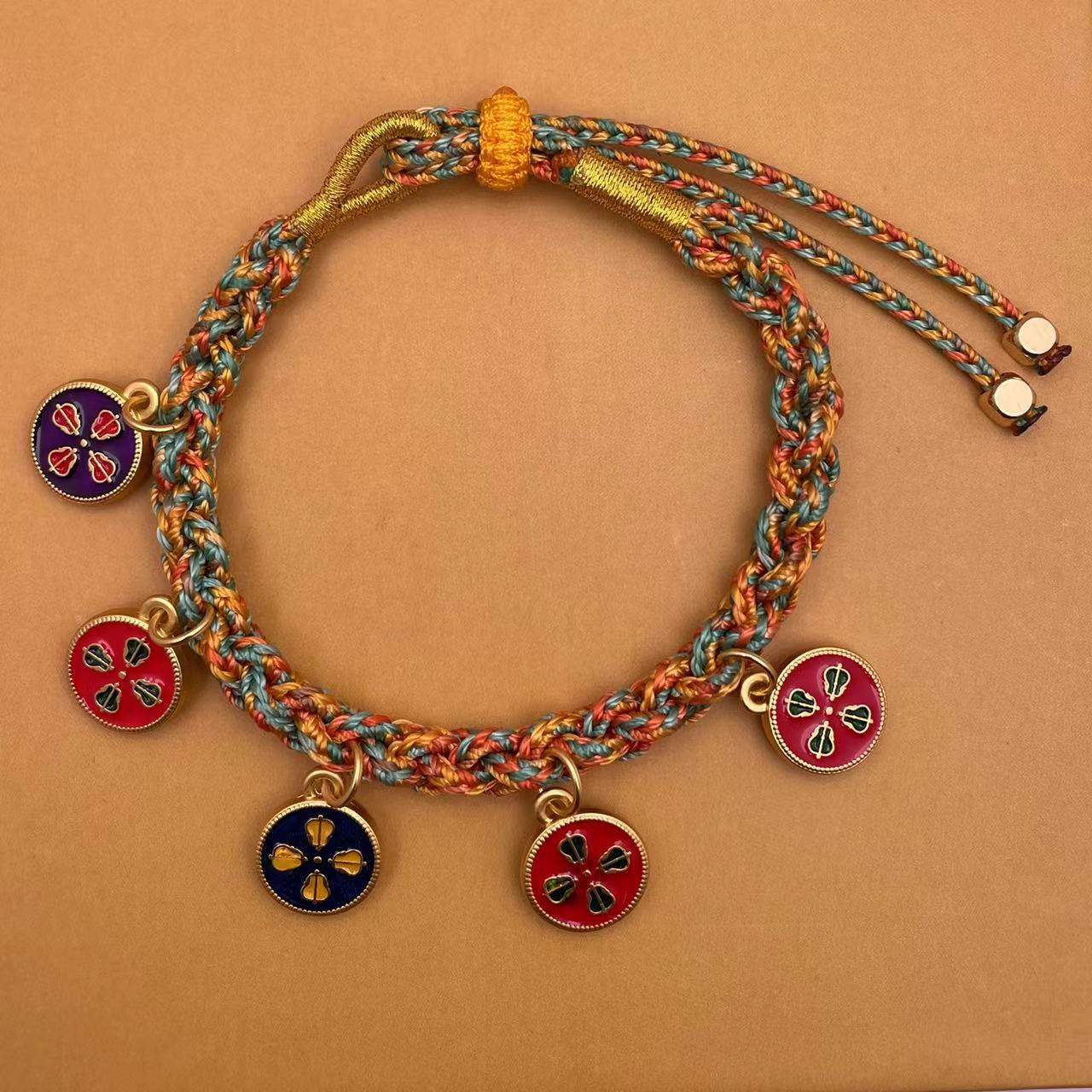 hand - woven five - way god of wealth & zajiram thangka bracelet, tibetan - style jewelry - star8s