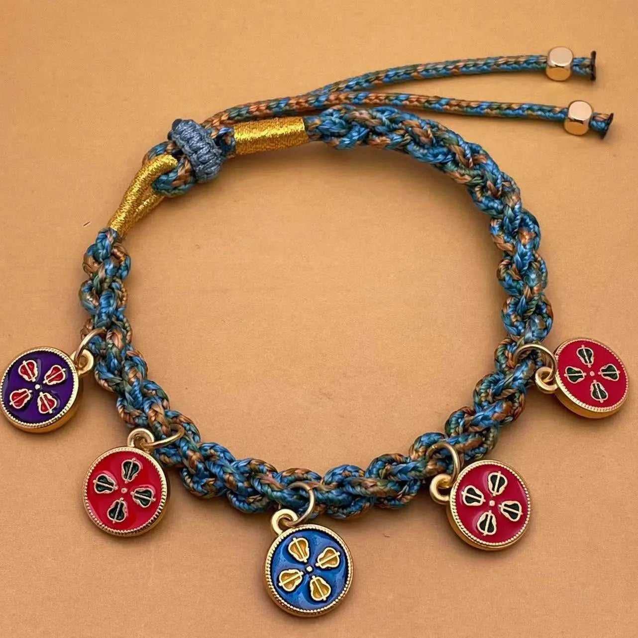hand - woven five - way god of wealth & zajiram thangka bracelet, tibetan - style jewelry - star8s
